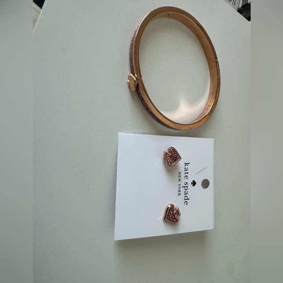 NWT Kate Spade rose gold pink glitter earring and bracelet set! - Picture 2 of 3